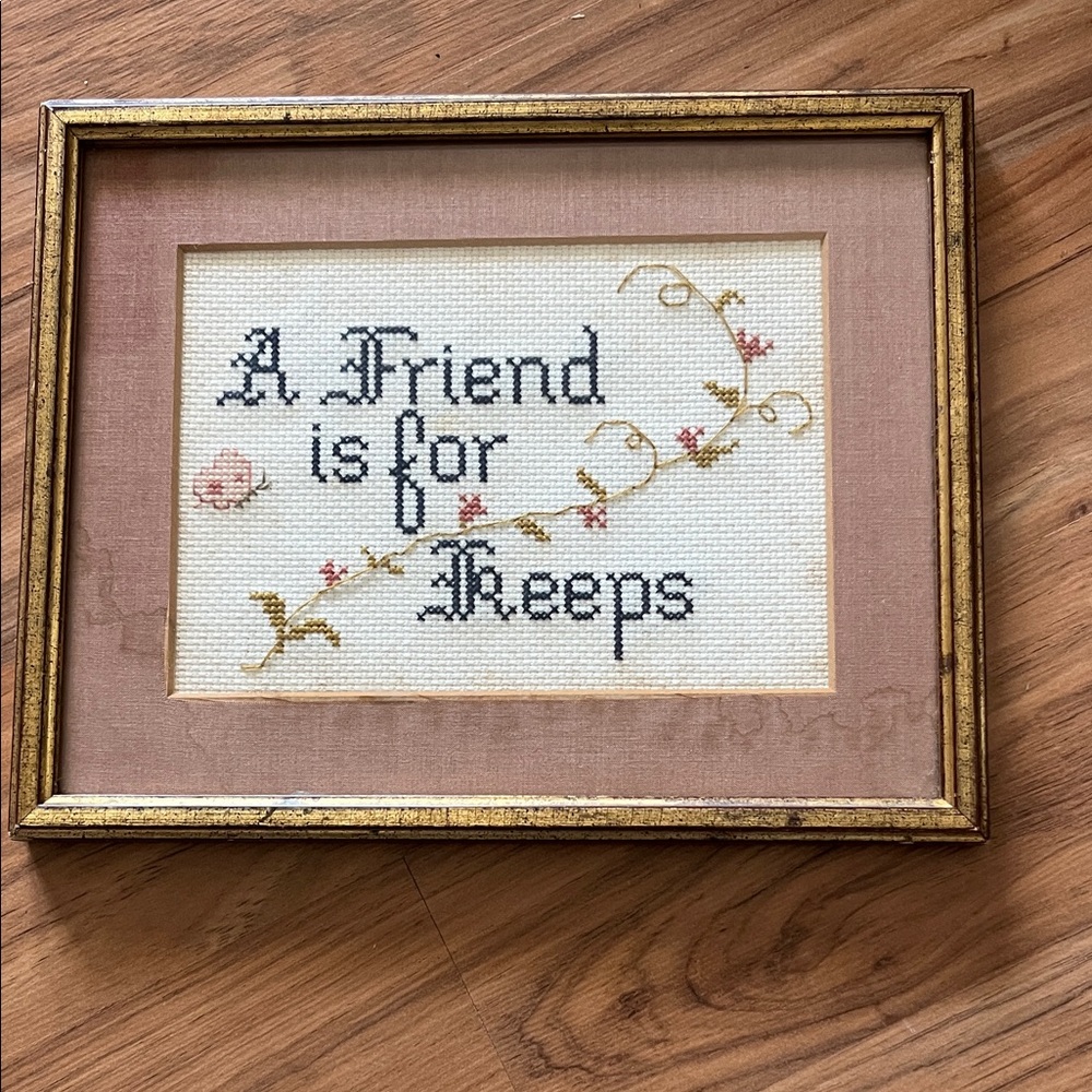 Vintage Gold and Cream Framed Embroidery Art